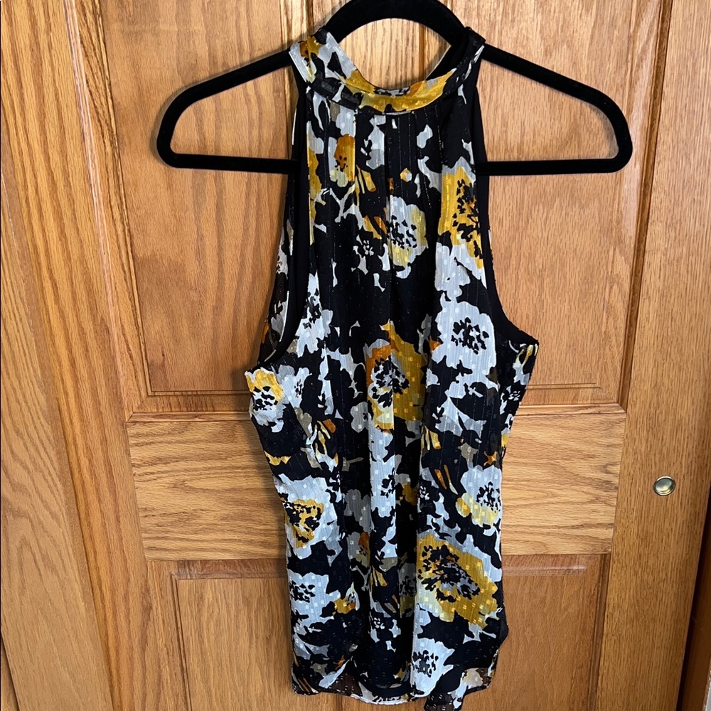 White House Black Market Floral Print High Neck Blouse
